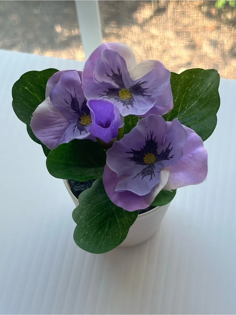 Faux Pansy Flower Plants in Mini Pots Set of 3 Purple Lavender Pink